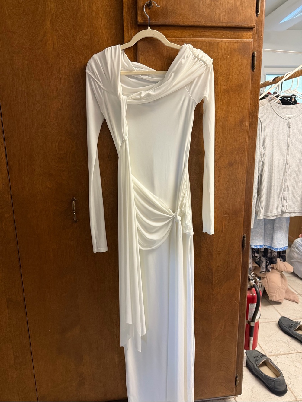 Club L London Ivory Long-Sleeve Draped Maxi Dress